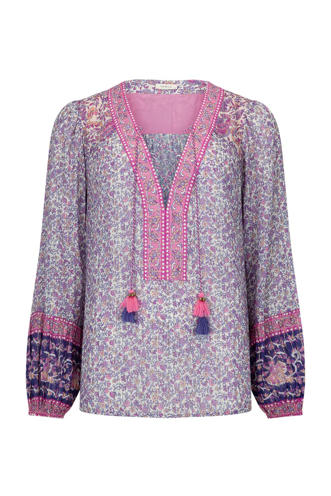 Spell Little Bird Lace Up Blouse in Berry