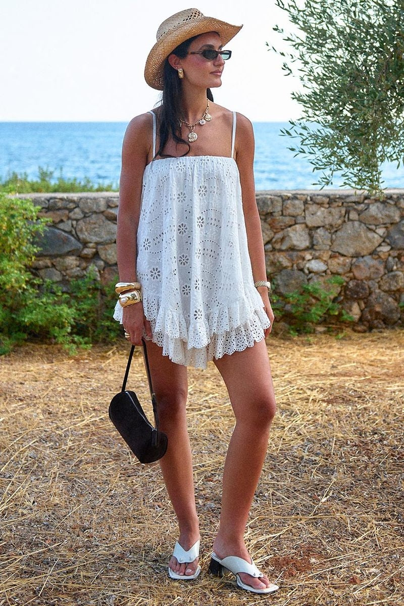 Yaya Lace Scarf Mini Dress in Antique White