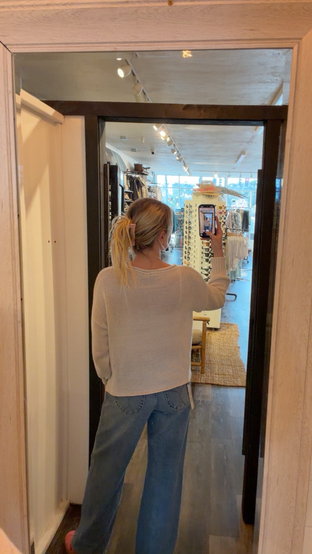 Wooden Ships Marled Lobster Cotton Sweater in Almond Butter/Pink