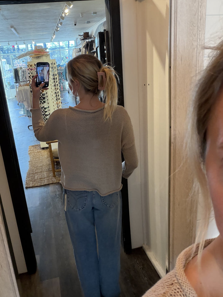 Wooden Ships Seashell Multi Crew Cotton in Khaki Multi