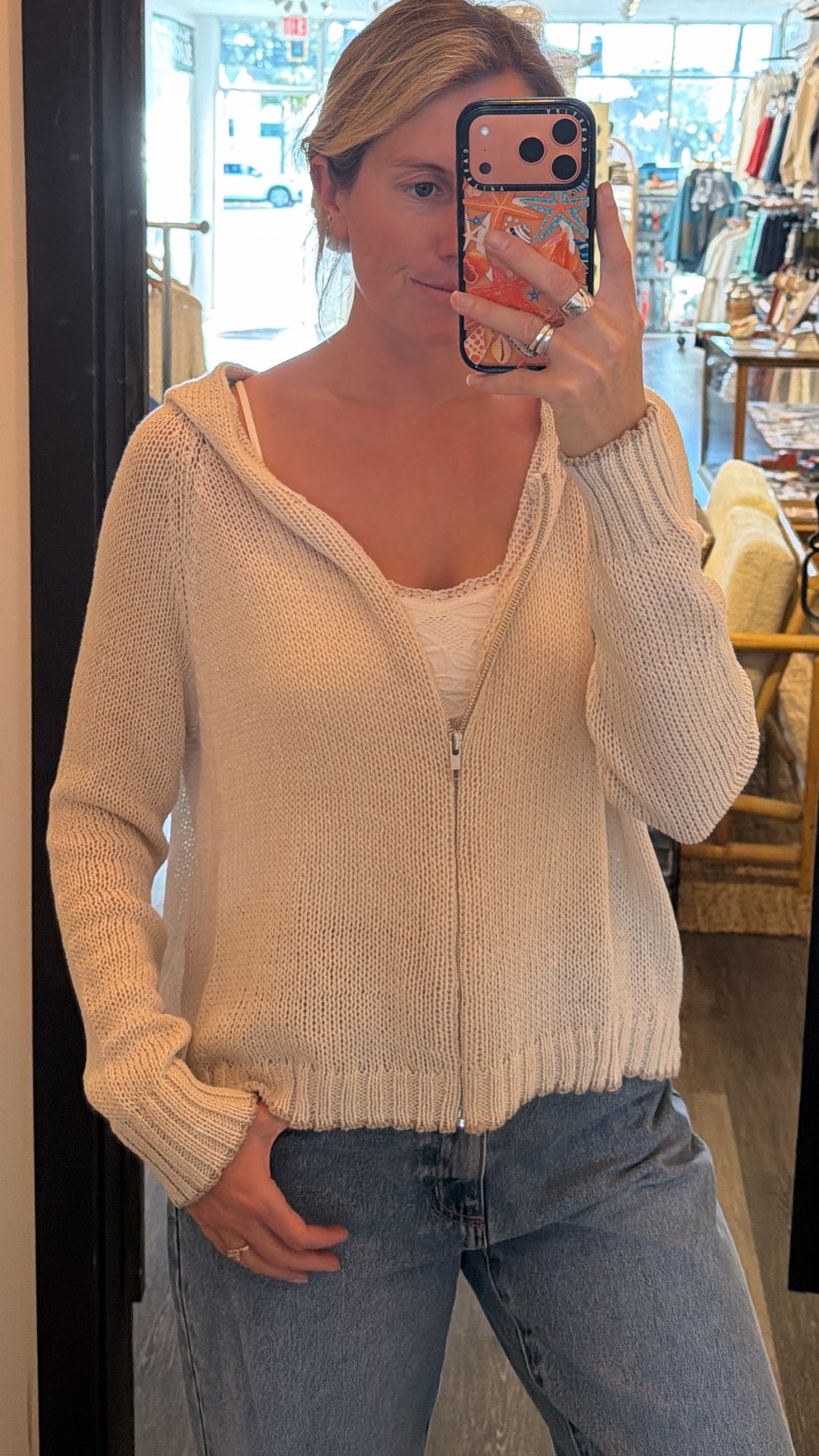 Wooden Ships Tipped Zip Hoodie Cotton in Almond Butter