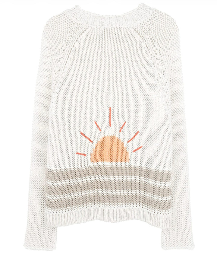 Wooden Ships Sunrise Chunky Cardi in Almond Butter/White