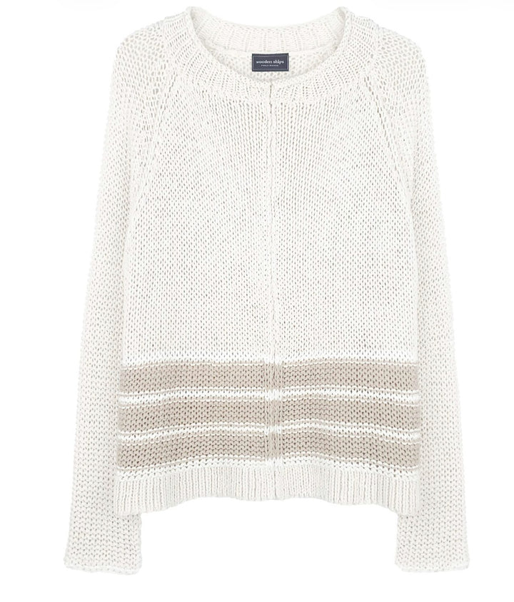 Wooden Ships Sunrise Chunky Cardi in Almond Butter/White