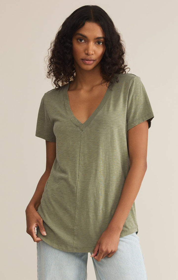 Asher V Neck Tee in Avocado