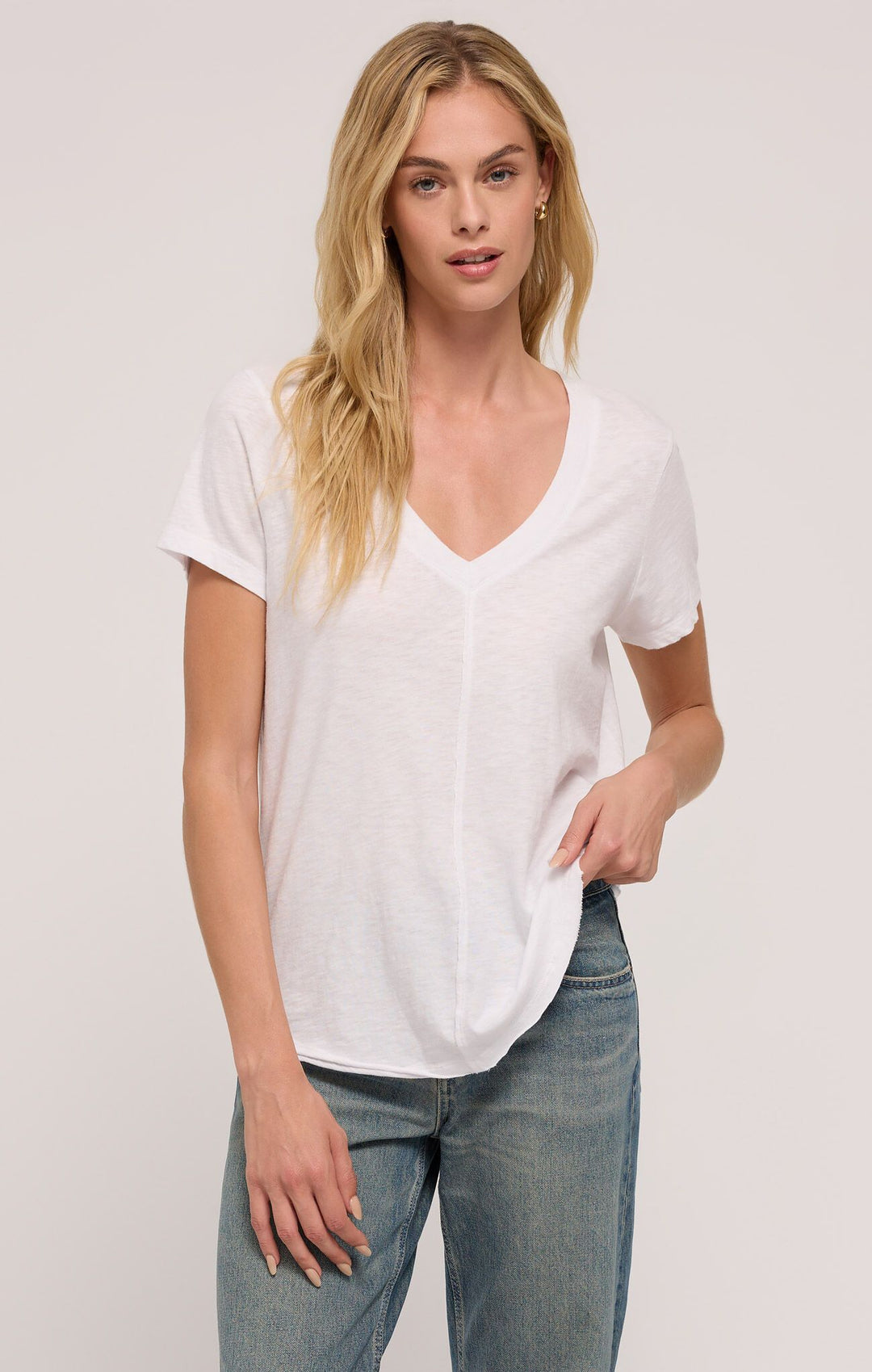 Asher V Neck Tee in White