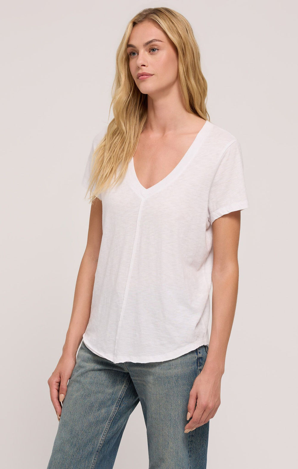 Asher V Neck Tee in White