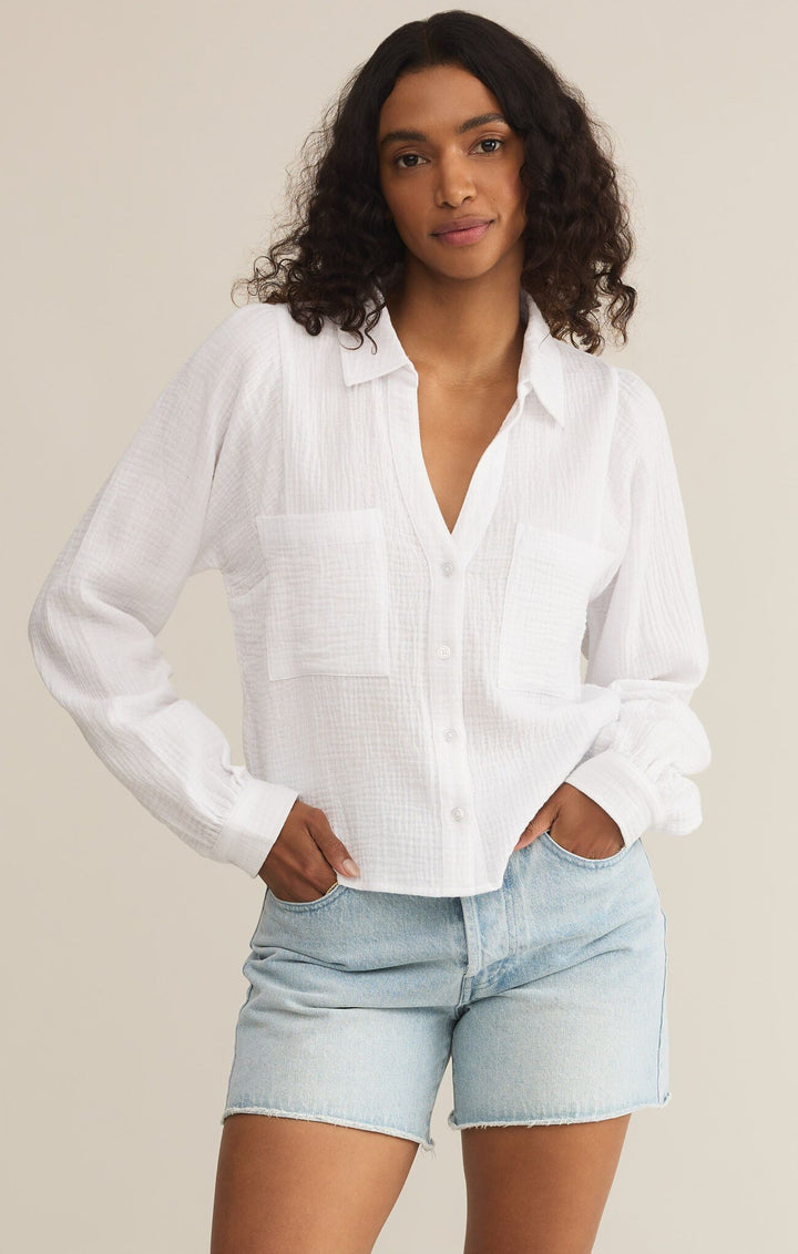 Campo Button Up Gauze Top in White