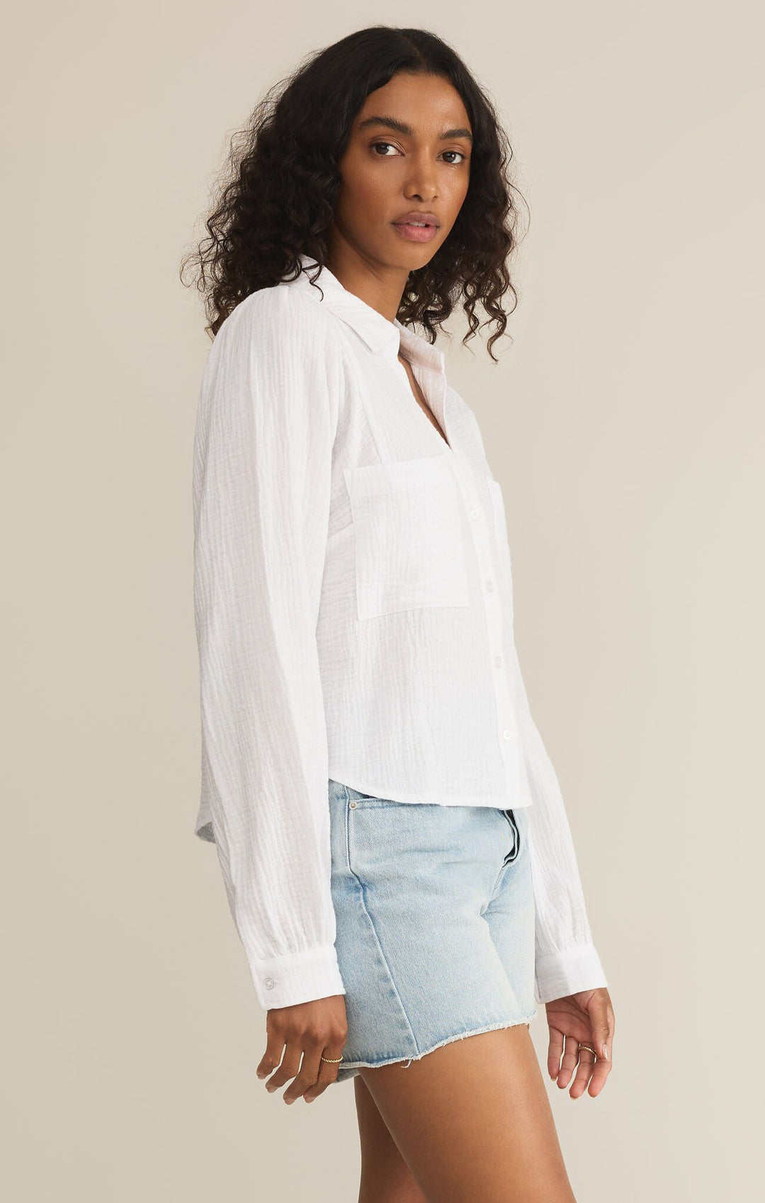 Campo Button Up Gauze Top in White