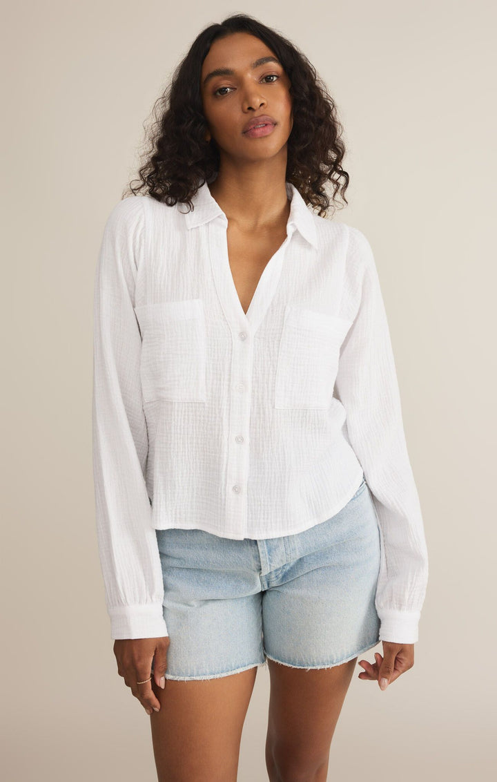 Campo Button Up Gauze Top in White