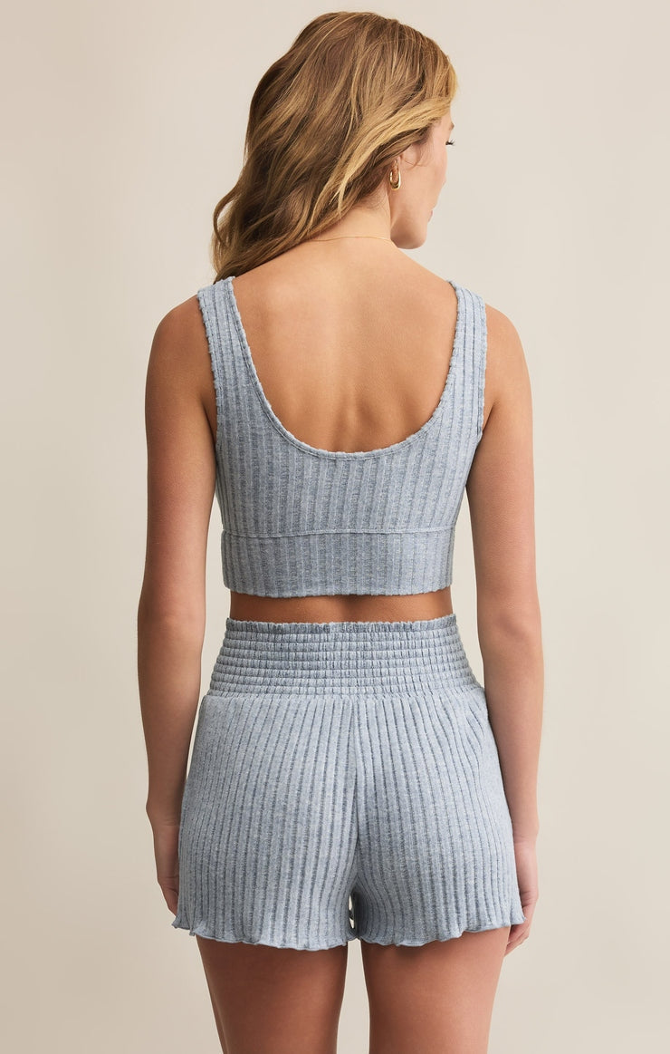 Zoe Rib Tank Bra in Light Denim