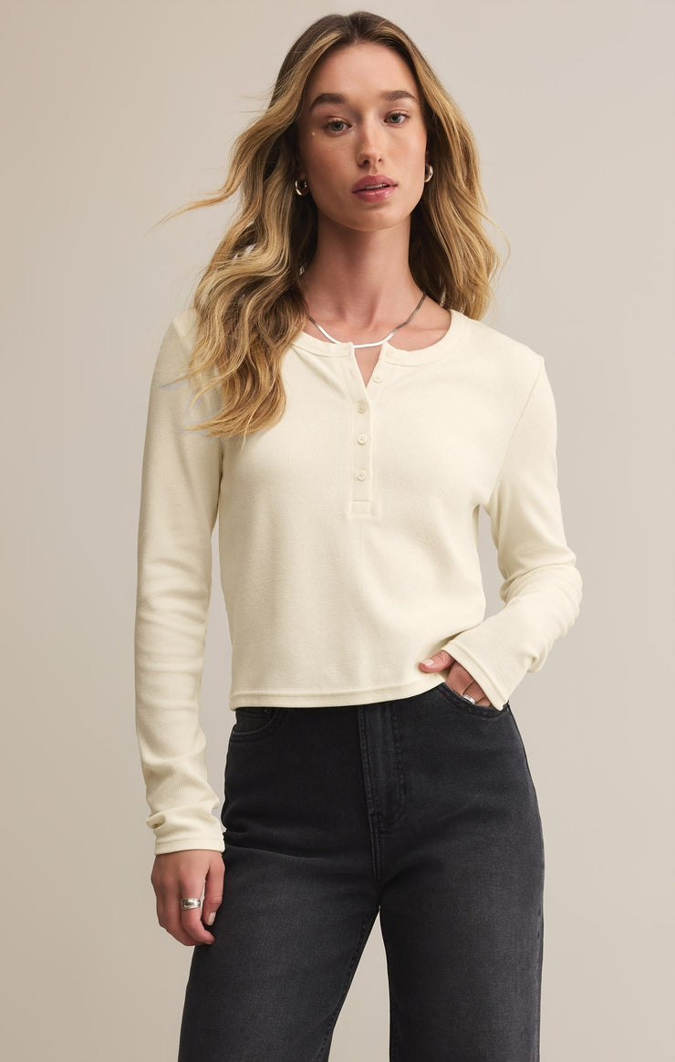 Ferris Cropped Henley Top in Crystal