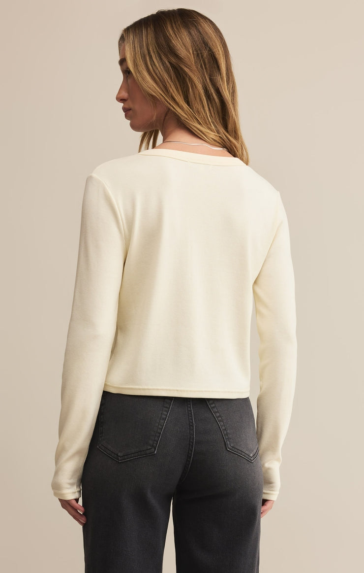 Ferris Cropped Henley Top in Crystal
