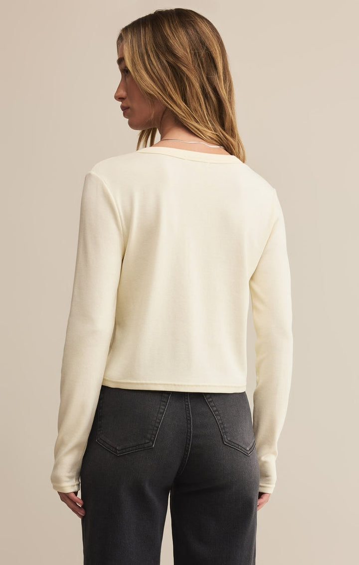 Ferris Cropped Henley Top in Crystal