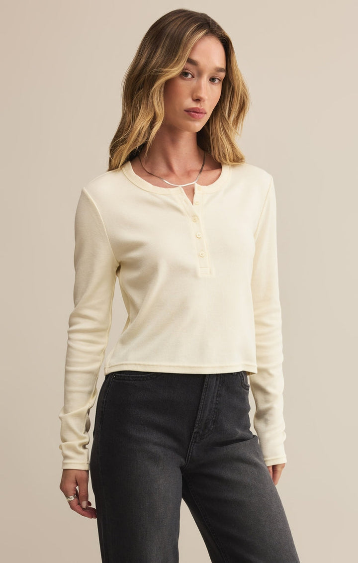 Ferris Cropped Henley Top in Crystal