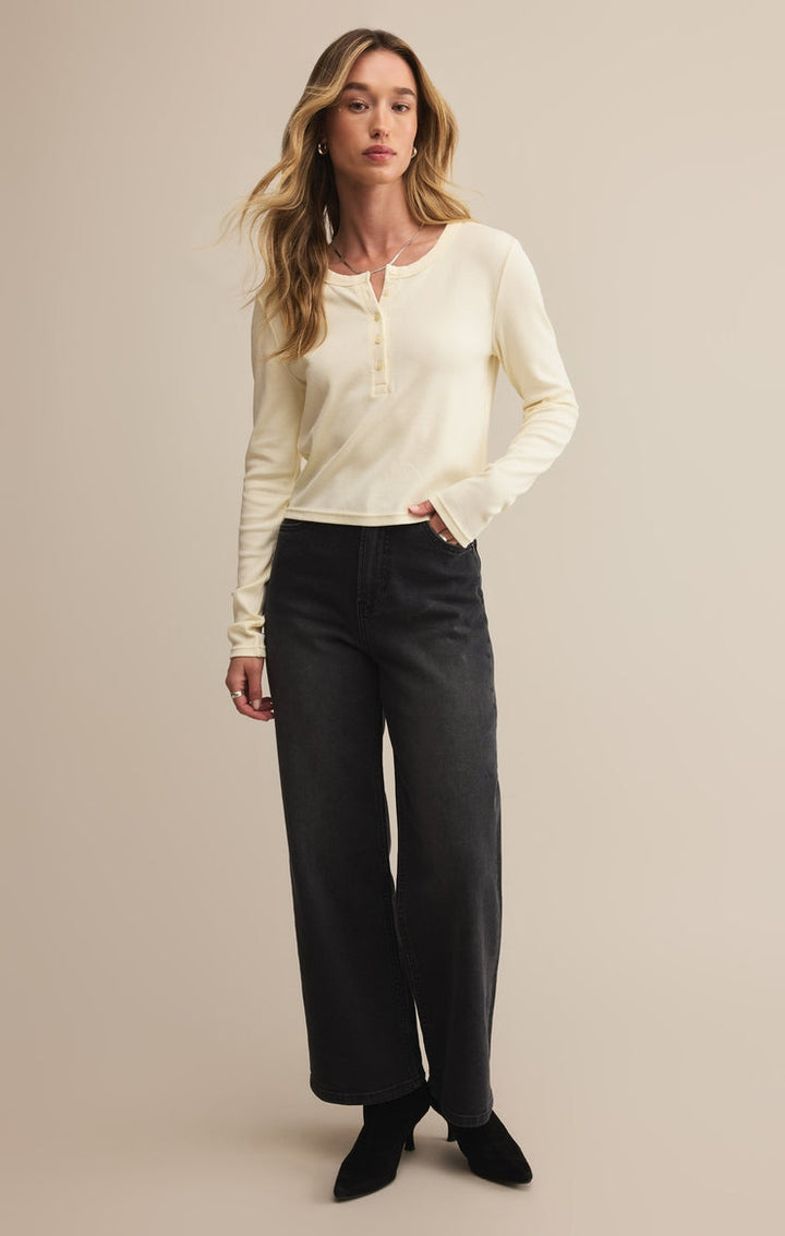Ferris Cropped Henley Top in Crystal