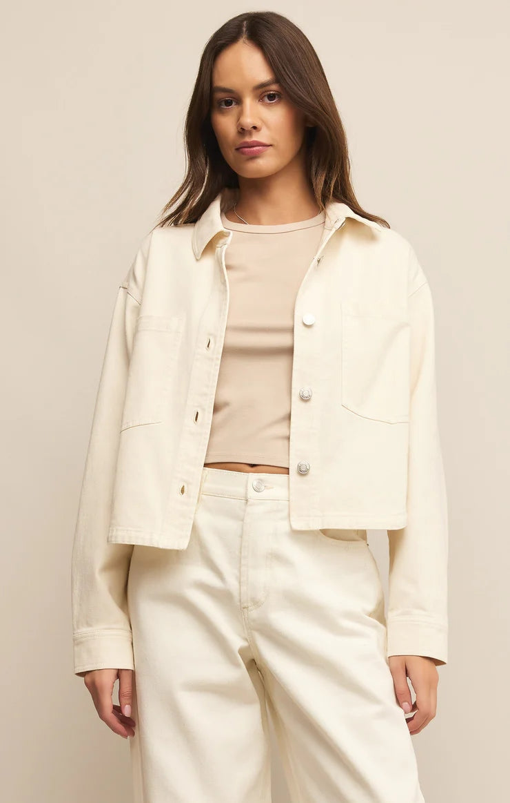 All Day Cropped Denim Jacket in Off White