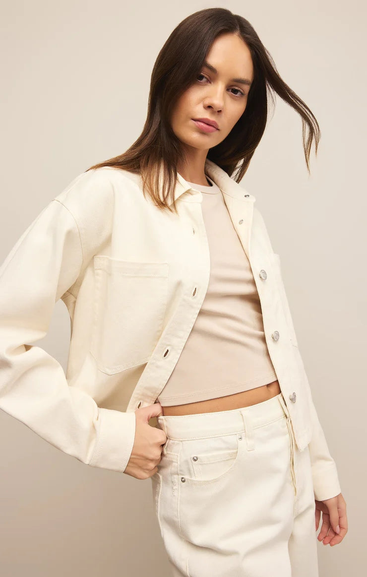 All Day Cropped Denim Jacket in Off White