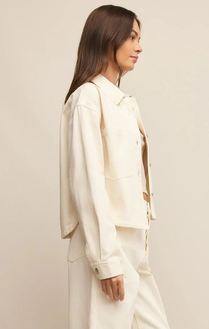 All Day Cropped Denim Jacket in Off White