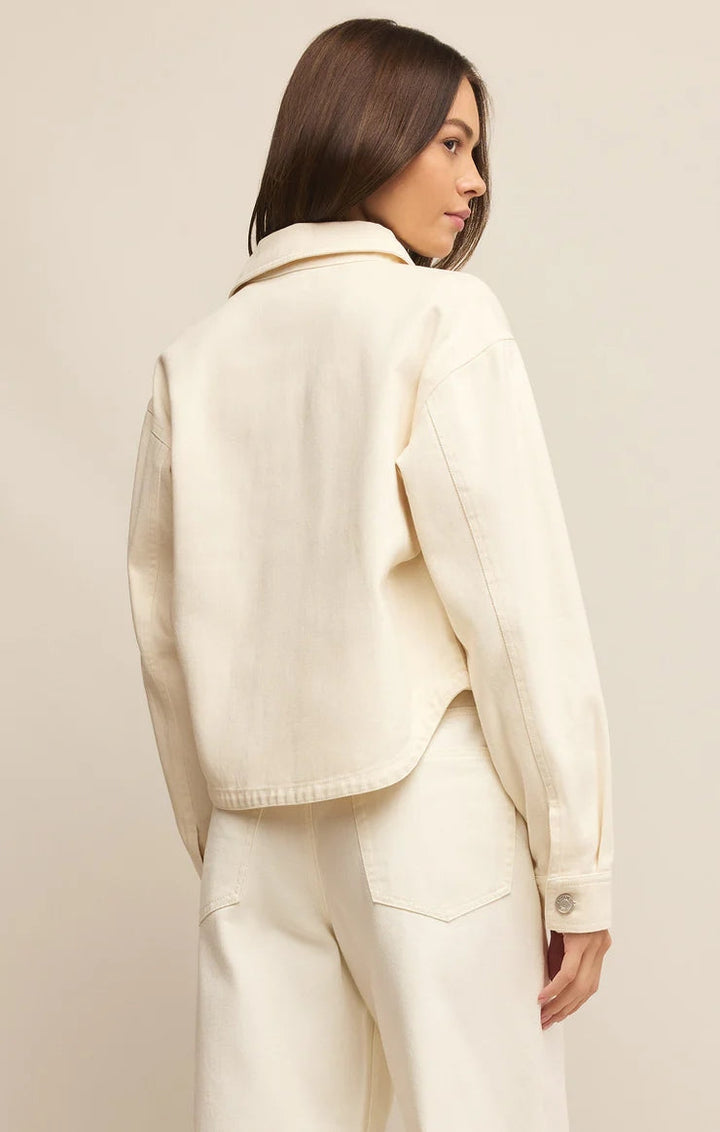 All Day Cropped Denim Jacket in Off White