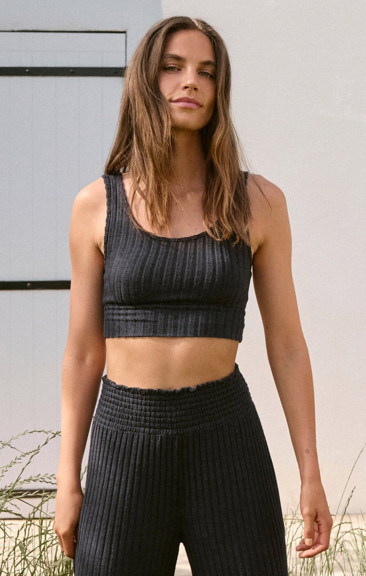 Zoe Silky Rib Tank Bra in Black Sand
