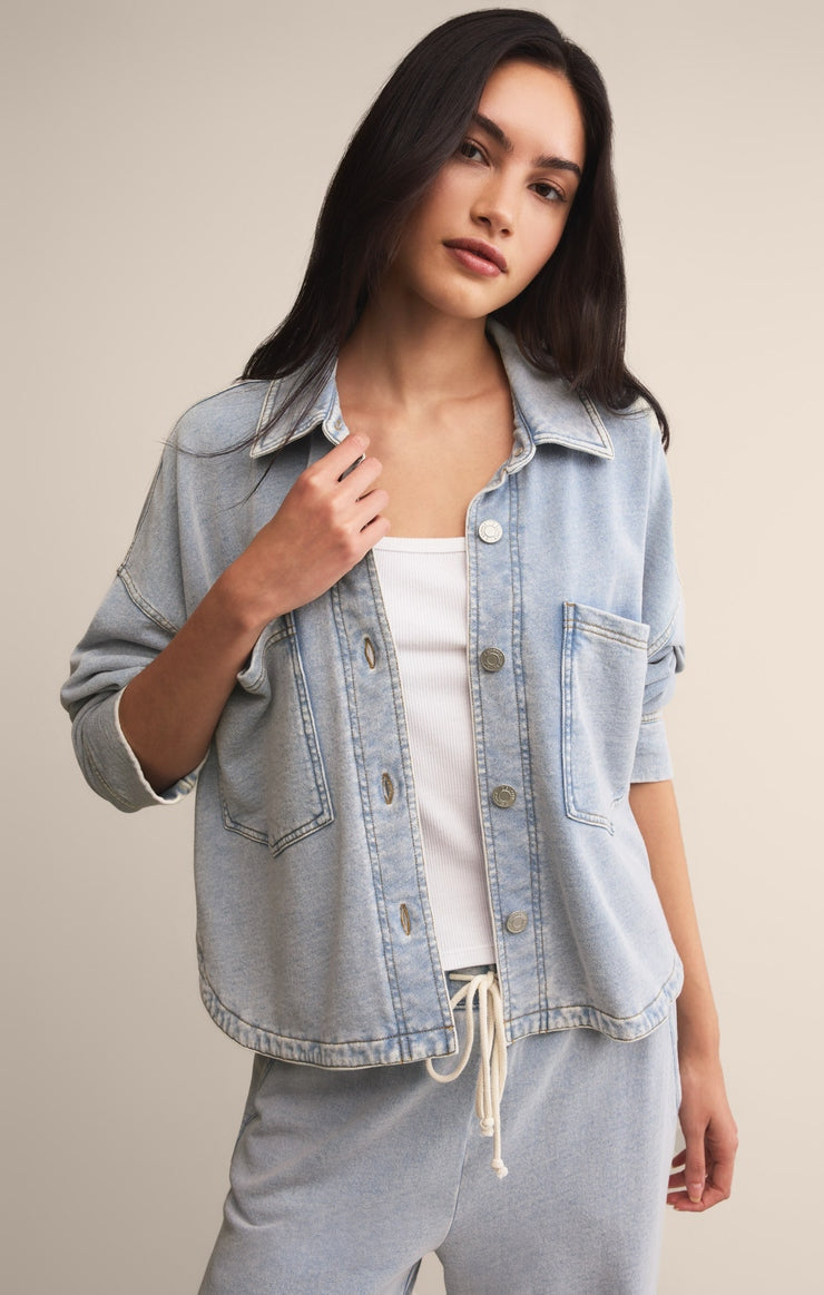 All Day Cropped Knit Jacket in Washed Indigo