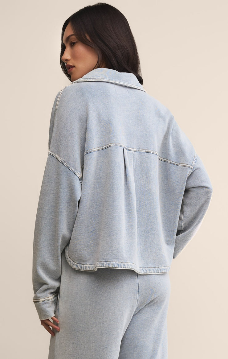 All Day Cropped Knit Jacket in Washed Indigo