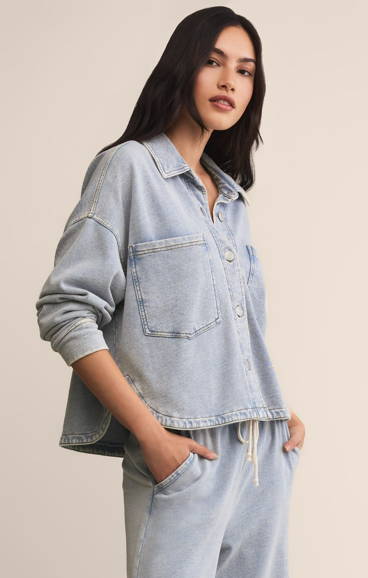 All Day Cropped Knit Jacket in Washed Indigo