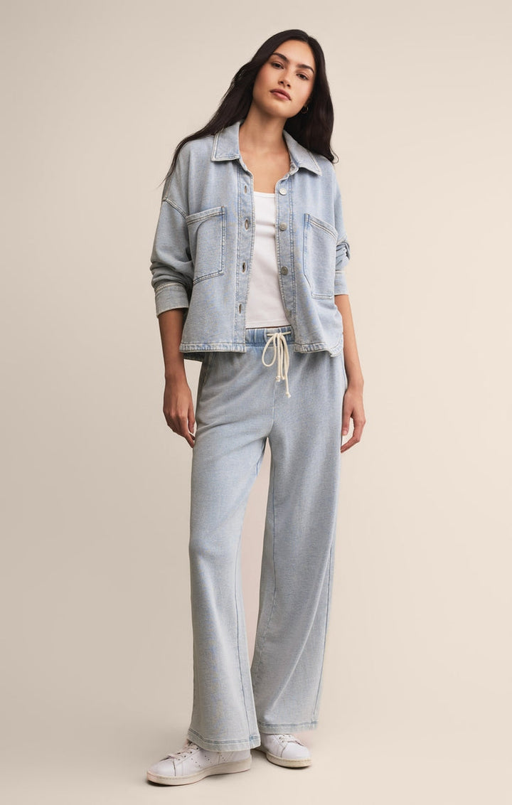 All Day Cropped Knit Jacket in Washed Indigo