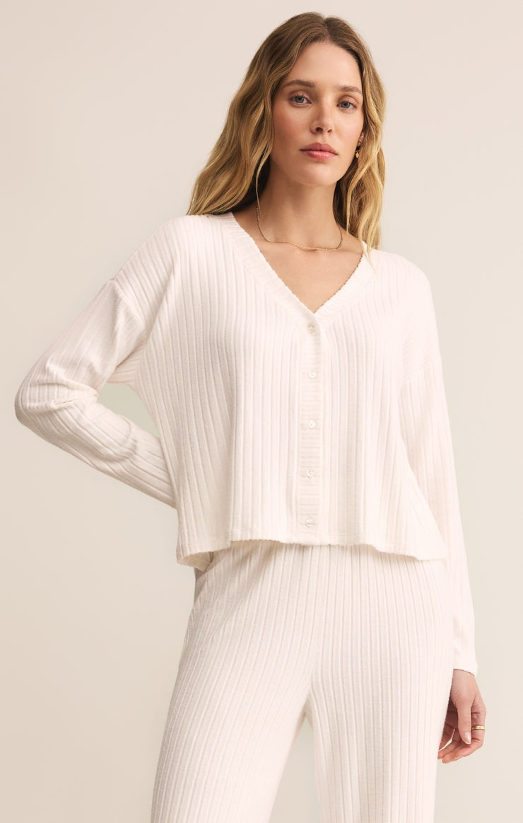 Mara Silky Rib Cardigan in Vanilla Ice