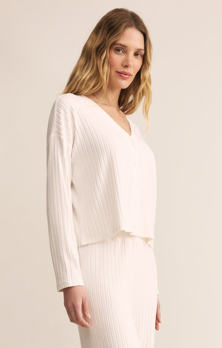 Mara Silky Rib Cardigan in Vanilla Ice