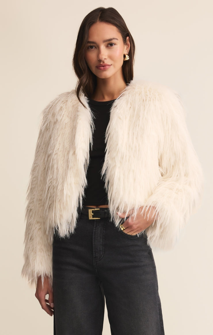 Cyndi Faux Fur Jacket in Warm White