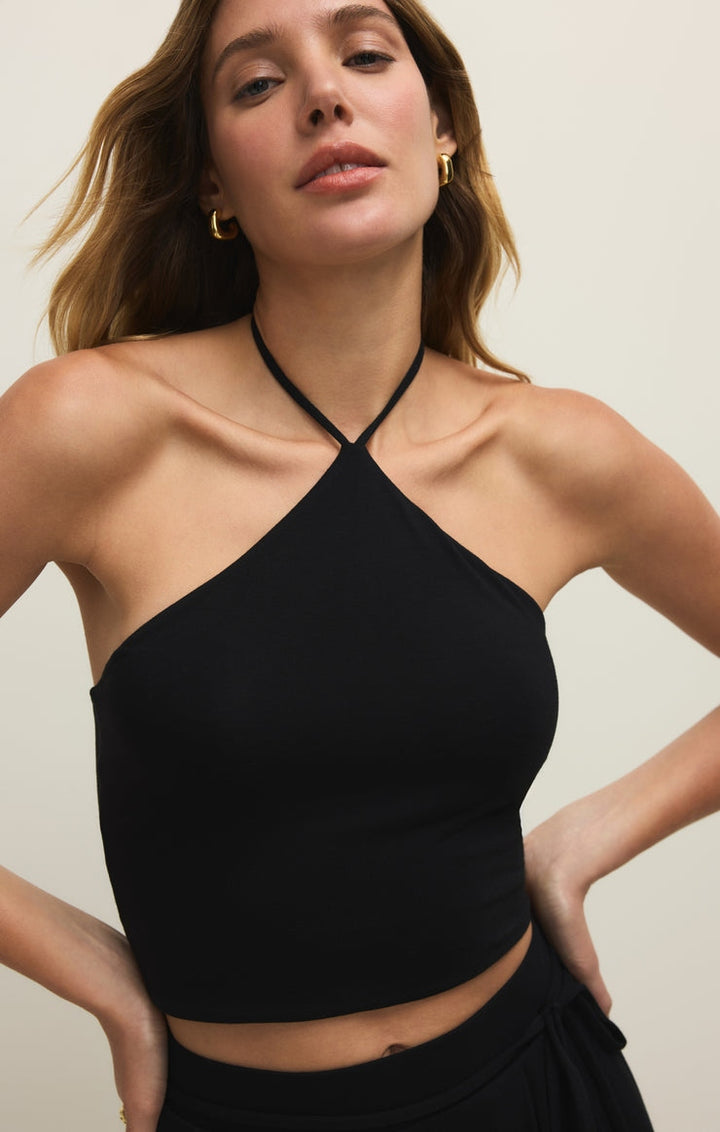 Lydia Cropped Halter Top in Black