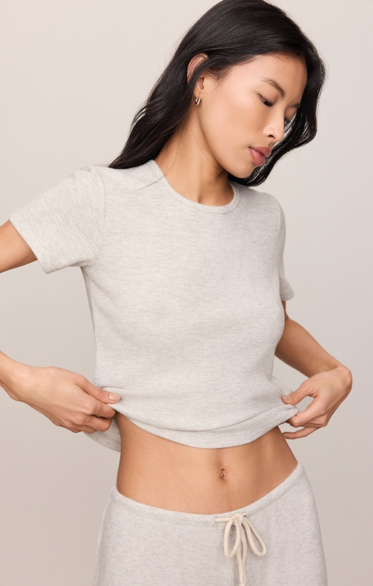 Waffle Brushed Thermal Tee in Feather Grey