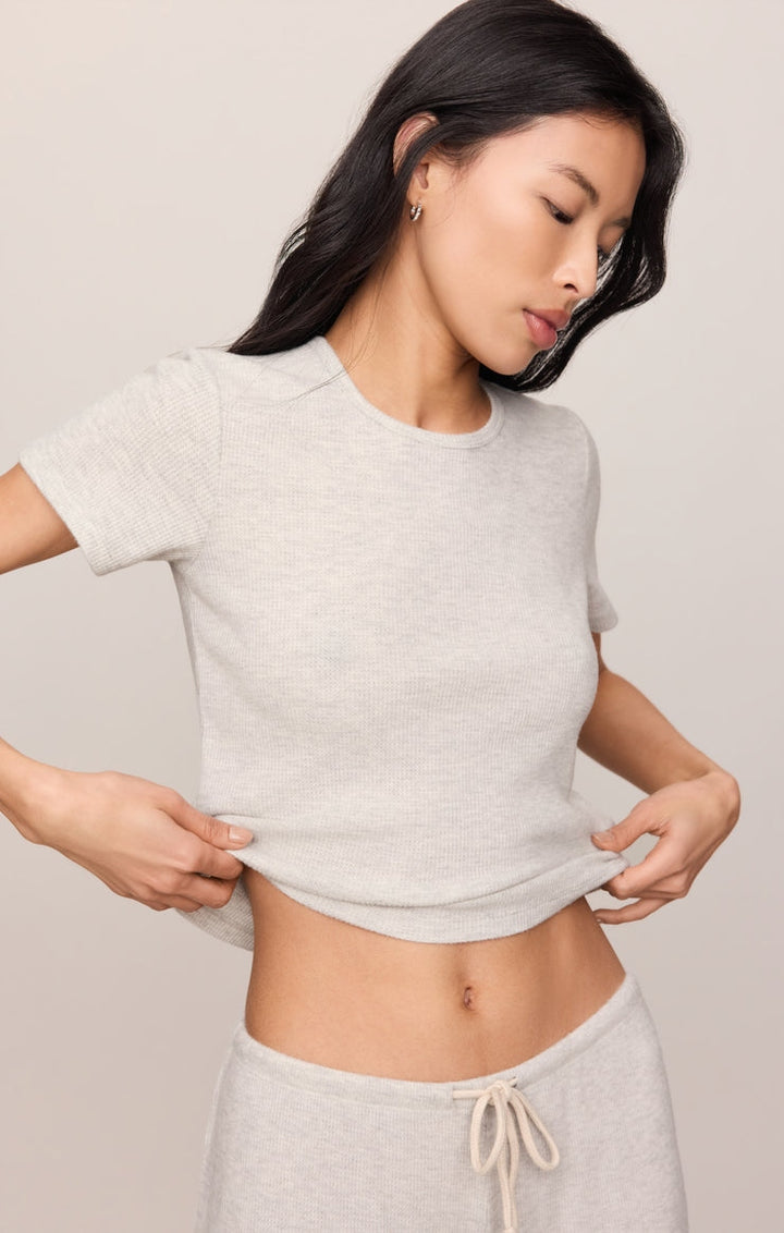 Waffle Brushed Thermal Tee in Feather Grey