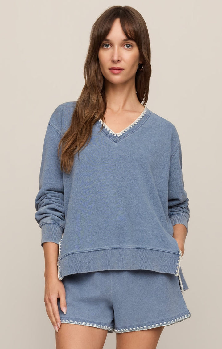 Cam Knit Denim Whipstitch Top in Santorini Indigo