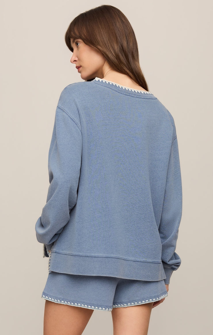 Cam Knit Denim Whipstitch Top in Santorini Indigo