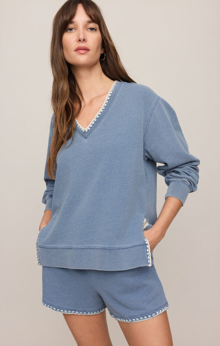 Cam Knit Denim Whipstitch Top in Santorini Indigo