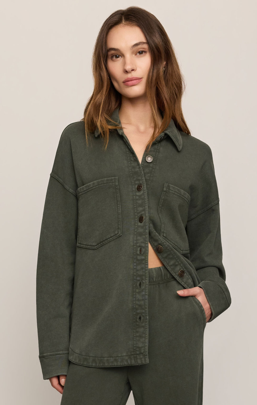 All Day Knit Denim Jacket in Olive