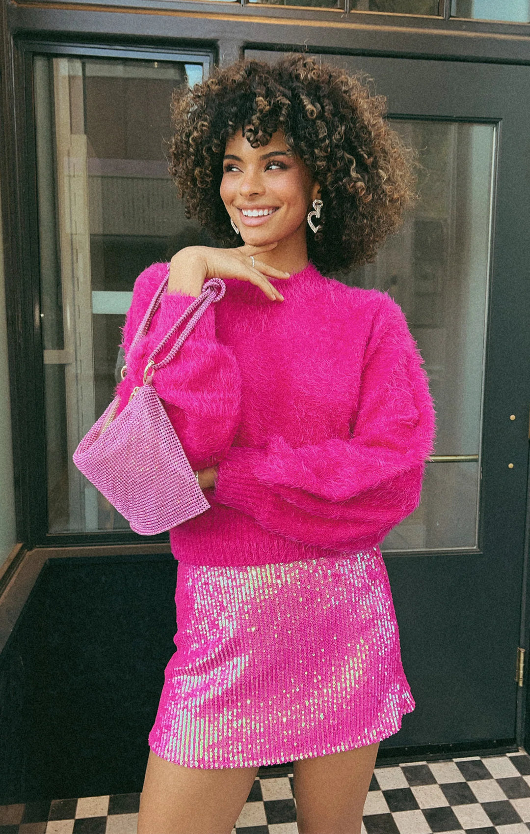 Vienna Sweater in Hot Pink Knit